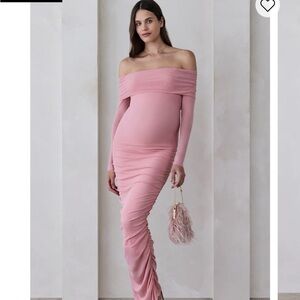 Chic Pink Off-Shoulder Maternity Dress